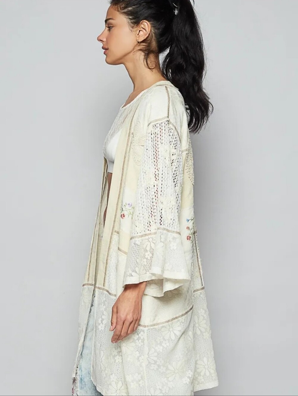 POL Ivory Lace Open Kimono Cardigan - Picture 2 of 6